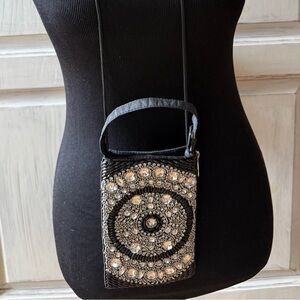 Beaded Black and Silver Crossbody Bag